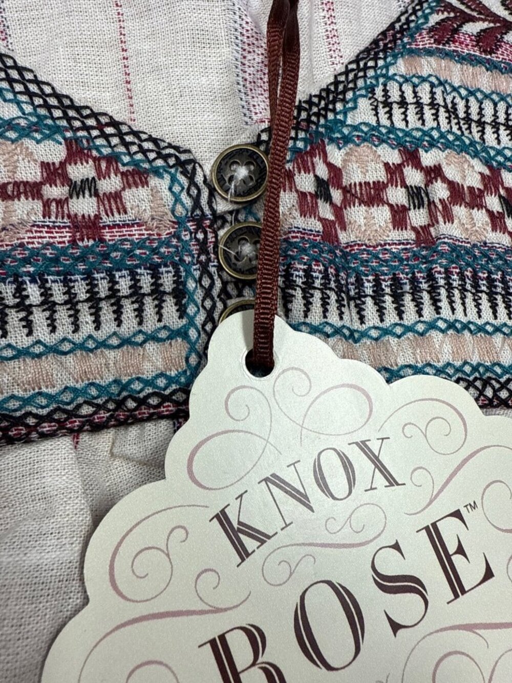Knox Rose S Embroidered Striped Cotton Linen Blend Sleeveless Tunic Top Made In - Picture 3 of 9